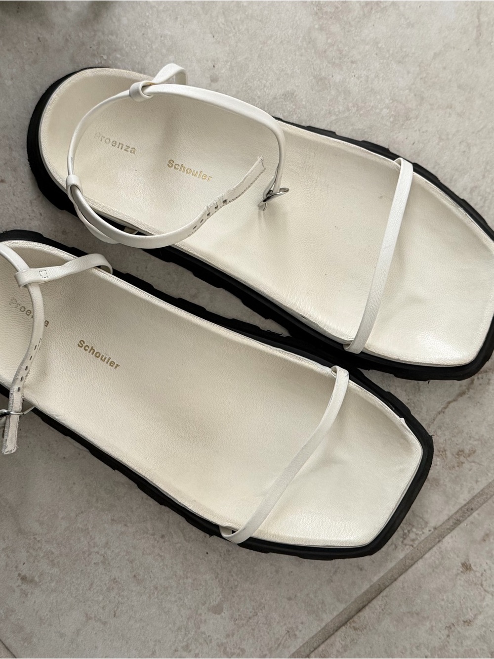 Proenza Schouler White Leather Square-Toe Strappy Sandals